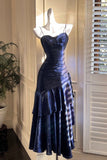 Sexy Mermaid Spaghetti Strap Satin Royal Blue Long Prom Dresses Party Dress 19th Birthday Outfits Graduation Gown HZ0311