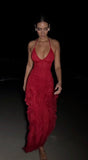 Modest Night Aesthetic Mermaid Halter Red Sequin College Formal Outfit Long Prom Graduation Dresses For Teens HZ0311