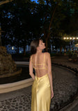 Spaghetti Straps Yellow Satin Mermaid Long Evening Prom Dresses Backless Vacation Wedding Guest Dress HZ0311