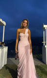Sexy Mermaid Women's Evening Dresses Sleeveless Prom Gowns Customized One Shoulder Backless Applique HZ0311