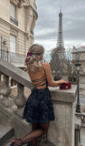 Trendy Ball Gown Halter Black Floral Short 16th Birthday Dress Homecoming Dresses Cocktail Gown HZ0311