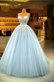 Modest Ball Gown Sweetheart Light Sky Blue Tulle Prom Dresses Long Sweet 16 Birthday Party Dress Evening Dresses HZ0311