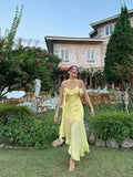 Modest A Line Spaghetti Strap Yellow Chiffon Prom Dresses With Scarf Inspo Formal Dress Party Outfits Prom Gowns HZ0311