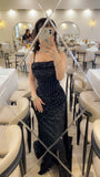 Sparkly Mermaid Spaghetti Strap Black Sequined Long Prom Dresses Sexy Formal Gowns HZ0311