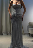 Sweetheart Sleeveless Ruch Side Slit Sheath Sparkly Prom Dresses HZ0311
