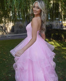 Ball Gown Light Pink Layered Tulle Stunning Prom Dress Birthday Gowns HZ0311