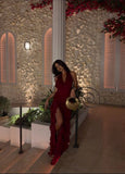 Modest Night Aesthetic Sheath Halter Burgundy Chiffon Ruffles College Formal Outfit Long Prom Graduation Dresses For Teens HZ0311