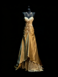Modest A line Halter Gold Satin College Formal Outfit Long Prom Graduation Dresses For Teens HZ0311