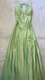Pretty Mermaid V Neckline Green Satin Backless Evening Dress Prom Dresses With Beads HZ0311