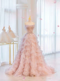 Unique Ball Gown Strapless Blush Pink Prom Dresses Long Party Dress 22th Birthday Outfits Graduation Dress HZ0311
