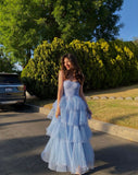 Graceful Ball Gown Sweetheart Blue Tulle Sleeveless Pleated Prom Dress Formal Evening Dress Party Gowns HZ0311