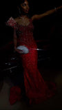 Elegant Burgundy One Shoulder Sweetheart Prom Dresses Mermaid Column Floor Length With Beads HZ0311