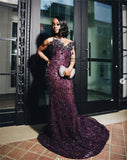 Sexy Special Occasion Dress Mermaid Sweetheart Grape Sequins Prom Dresses With Beads Gem Party Dress Long Evening Dresses HZ0311