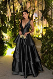 Straps Deep V Neck Sleeveless A Line Long Prom Dress With Pleated Birthday Outfits HZ0311