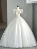Timeless Ball Gown Sweetheart White Sequin Tulle Wedding Dress Long Fairytale Autumn Bridal Dresses HZ0311