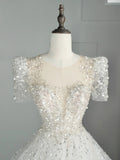 Timeless Ball Gown Sweetheart White Sequin Tulle Wedding Dress Long Fairytale Autumn Bridal Dresses HZ0311