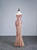 Modest Mermaid Sweetheart Pink Sequin With Pleated Ruffles Long Prom Dresses Night Semi Formal Dresses HZ0311