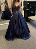 Sparkly Satin Prom Dresses Ball Gown Long Spaghetti Straps Formal Evening Gowns HZ0311
