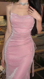 Modest Mermaid Spaghetti Strap Pink Sequin Evening Dresses Slit High School Teens Senior Night Dance Prom Outfits HZ0311