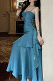 Elegant And Chic Asymmetrical Ruffle Cami Dresses Fashion Women Plain Party Prom Evening Modest Birthday Wedding Guest Dress HZ0311