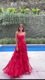 Charming A line Sweetheart Red Inspiration Sleeveless Long Prom Dresses Wedding Guest Dress Classy Prom Gowns HZ0311