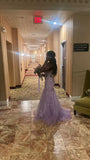Charming Mermaid Spaghetti Straps Lilac Backless Lace Tulle Inspiration Long Prom Dresses Evening Party Dress Prom Gowns HZ0311