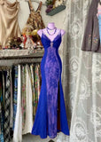 Vintage V Neck Lace Burgundy Long Prom Dress Mermaid Evening Party Gown Dance Outfits HZ0311