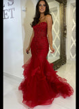 Glitter Mermaid Sweetheart Burgundy Tulle Lace For Women Party Dresses Long Formal Prom Dress 21st Birthday Outfits HZ0311