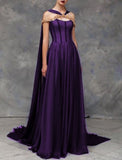 Unique A line Strapless Grape Chiffon Prom Dresses With Cape Long Party Dress 22th Birthday Outfits Graduation Dress HZ0311