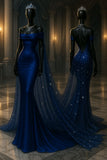 Modest Mermaid Off The Shoulder Marine Ball Dresses Long Formal Gown Royal Blue Prom Dresses Evening Gowns HZ0311