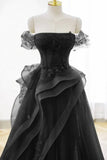 Elegant Sage Green Tulle Lace Prom Dress Off The Shoulder Long Evening Party Dress Prom Gowns HZ0311