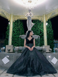 Modest A Line V Neck Black Prom Dresses Long Sweet 16 Birthday Party Dress Evening Dresses HZ0311