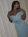 Sexy Mermaid Off The Shoulder Light Sky Blue Chiffon Prom Dresses Party Dress Long Evening Dresses HZ0311
