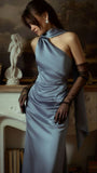 Classy Prom Dresses Inspiration Mermaid One Shoulder Dusty Blue Long Semi Formal Dance Grad Prom Dresses For Teens HZ0311