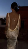 Sexy Backless Satin Sheath Cowl Neck Prom Dress Long Evening Dress HZ0311