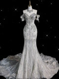 Timeless Women's Off The Shoulder Wedding Dress Mermaid With Sleeves Lace for Bride Beads Brides Dress HZ0311
