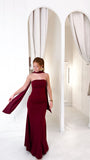 Women's Cocktail Party Gowns Mermaid Strapless Burgundy With Pleated Scarf Long Graduation Dinner Outfit Prom Dresses HZ0311