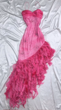 Hot Pink Spaghetti Straps A-Line Ruffles Beaded Vintage Long Party Dresses, HZ0427