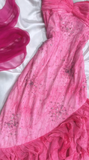 Hot Pink Spaghetti Straps A-Line Ruffles Beaded Vintage Long Party Dresses, HZ0427
