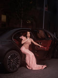 Elegant Dusty Rose Off-The-Shoulder Sweetheart Prom Dresses Mermaid Column Floor Length With Beads HZ0311