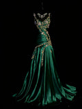 Chic Grape Dresses V-neck A-Line Long Prom Dresses Embroidery Satin Sleeveless Princess Formal Dress HZ0311