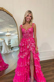 Pretty Off The Shoulder Pink Lace Slit Long Formal Prom Dresses Evening Dress Formal Party Gowns HZ0311