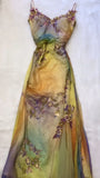 Colorful Straps Appliques Tulle Mermaid Long Party Dress Retro Evening Dress, HZ0427