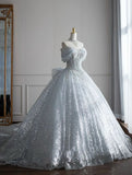 Elegant Ball Gown Off The Shoulder Silver Sequins With Beads Prom Dresses Ruffles Party Dress Evening Dresses HZ0311