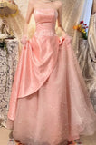 Modest Beaded Sleeveless A-Line Strapless Pink Long Prom Dress Formal Dresses HZ0311