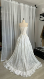White Strapless A-Line Lace Long Party Dress Vintage Wedding Dress, HZ0427