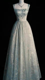 Unique A line Square Neck Sage Green Lace For Teens Long Evening Dresses Prom Dress HZ0311