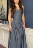Women's Cocktail Party Gowns Sheath Strapless Gray With Pleated Long Graduation Dinner Outfit Prom Dresses HZ0311