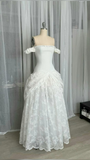 White Off Shoulder A-Line Lace Long Party Dress Vintage Wedding Dress HZ0427