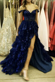 Sparkly Ball Gown Off The Shoulder With Lace Slit For High School Teens Girls Prom Dresses Sequin Long Formal Evening Party Gowns HZ0311